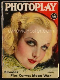 7a097 PHOTOPLAY English magazine June 1934 wonderful art of sexy Carole Lombard by Earl Christy!