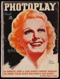 7a099 PHOTOPLAY magazine March 1937 wonderful art of smiling Jean Harlow by Sverre Grebliffe!