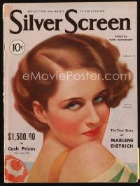 7a108 SILVER SCREEN magazine July 1931 artwork of sexy Norma Shearer by John Rolston Clarke!