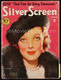 7a119 SILVER SCREEN magazine October 1934 art of Loretta Young in fur by John Rolston Clarke!