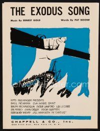 7a336 EXODUS sheet music '61 Otto Preminger, great artwork of hand raising rifle by Saul Bass!