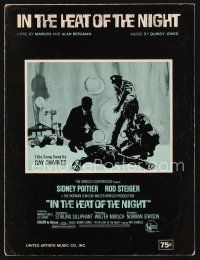 7a349 IN THE HEAT OF THE NIGHT sheet music '67 cool crime artwork, the title song!