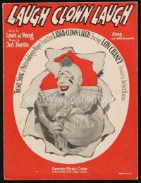 7a353 LAUGH CLOWN LAUGH sheet music '28 great image of Lon Chaney in full clown make up!
