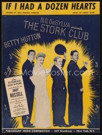 7a374 STORK CLUB sheet music '45 Barry Fitzgerald, Betty Hutton, If I Had A Dozen Hearts!