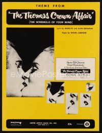 7a377 THOMAS CROWN AFFAIR sheet music '68 Steve McQueen & Faye Dunaway, The Windmills of Your Mind!