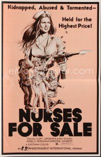 7a464 NURSES FOR SALE pressbook '71 kidnapped, abused & tormented, art of sexy nurse with gun!