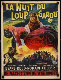 7b496 CURSE OF THE WEREWOLF Belgian '61 Hammer, art of Reed holding victim surrounded by mob!