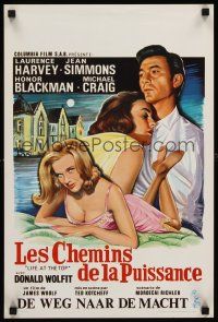 7b540 LIFE AT THE TOP Belgian '65 art of Laurence Harvey with sexy Jean Simmons & Honor Blackman!