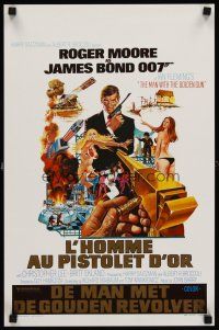 7b552 MAN WITH THE GOLDEN GUN Belgian '74 art of Roger Moore as James Bond by Robert McGinnis!