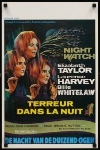 7b058 NIGHT WATCH Belgian '73 Laurence Harvey, Billie Whitelaw, art of scared Elizabeth Taylor!