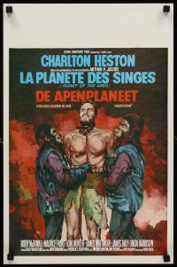 7b573 PLANET OF THE APES Belgian '68 art of bound Charlton Heston & monkeys!