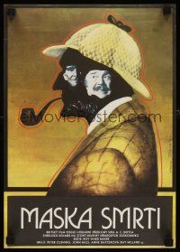 7b245 SHERLOCK HOLMES & THE MASKS OF DEATH Czech 11x16 '84 Peter Cushing, Tohanek art!