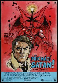 7b278 OMEN Czech 23x33 '76 cool comic style art of Gregory Peck & demon by Saudek!