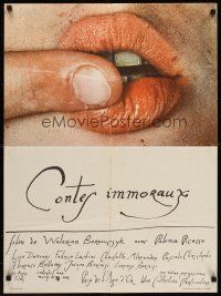 7b650 IMMORAL TALES French 23x32 '74 Contes Immoraux, completely different c/u of finger over lips