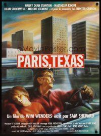 7b670 PARIS, TEXAS French 23x32 '84 Wim Wenders, cool art of Harry Dean Stanton & Hunter Carson!