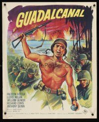 7b748 GUADALCANAL DIARY French 15x21 R60s Grinsson art of Preston Foster in battle!