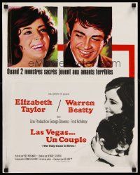 7b775 ONLY GAME IN TOWN French 15x21 '69 Grinsson art of Elizabeth Taylor & Warren Beatty!