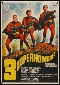7b236 THREE FANTASTIC SUPERMEN Spanish '68 cool art of comic superheros w/weird guns!