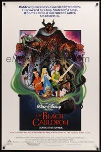 7c050 BLACK CAULDRON advance 1sh '85 first Walt Disney CG, cool fantasy art by P. Wensel!