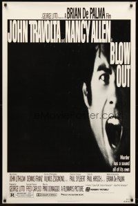 7c058 BLOW OUT 1sh '81 John Travolta, Brian De Palma, murder has a sound all of its own!