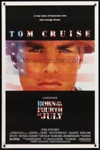 7c067 BORN ON THE FOURTH OF JULY DS 1sh '89 Oliver Stone, great patriotic image of Tom Cruise!