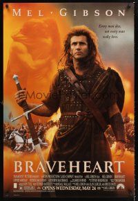 7c069 BRAVEHEART advance DS 1sh '95 cool image of Mel Gibson as William Wallace!