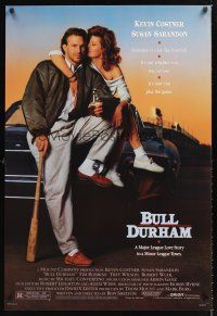 7c075 BULL DURHAM 1sh '88 great image of baseball player Kevin Costner & sexy Susan Sarandon!