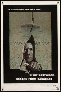 7c182 ESCAPE FROM ALCATRAZ 1sh '79 cool artwork of Clint Eastwood busting out by Lettick!