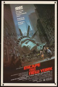 7c183 ESCAPE FROM NEW YORK 1sh '81 John Carpenter, art of decapitated Lady Liberty by Barry E. Jackson!