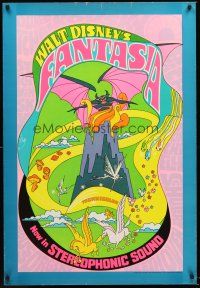 7c189 FANTASIA 1sh R70 cool psychedelic artwork, Disney musical cartoon classic!