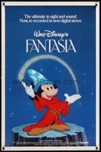 7c190 FANTASIA 1sh R82 great art of Mickey Mouse, Walt Disney musical cartoon classic!