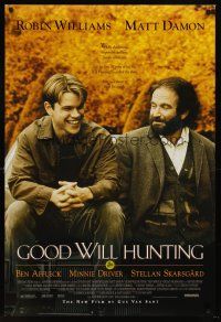 7c235 GOOD WILL HUNTING DS 1sh '97 great image of smiling Matt Damon & Robin Williams!