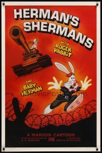 7c259 HERMAN'S SHERMANS Kilian 1sh '88 great image of Roger Rabbit running from Baby Herman in tank!