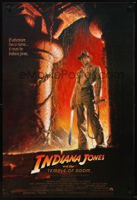 7c293 INDIANA JONES & THE TEMPLE OF DOOM 1sh '84 full-length art of Harrison Ford by Bruce Wolfe!