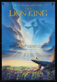 7c357 LION KING DS 1sh '94 Disney Africa jungle cartoon, Simba on Pride Rock with Mufasa in sky!