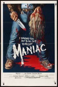 7c400 MANIAC 1sh '80 most classic gory Gaia horror artwork of killer holding severed head!