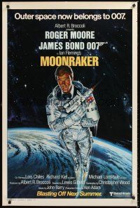 7c423 MOONRAKER style A advance 1sh '79 art of Roger Moore as James Bond 007 by Goozee!