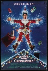 7c438 NATIONAL LAMPOON'S CHRISTMAS VACATION DS 1sh '89 Consani art of Chevy Chase, yule crack up!