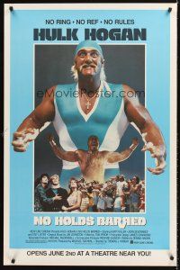 7c450 NO HOLDS BARRED advance 1sh '89 great image of pumped wrestler Hulk Hogan!