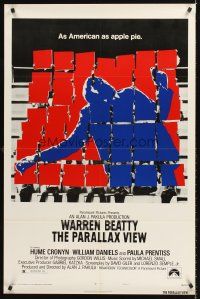 7c467 PARALLAX VIEW style B 1sh '74 Warren Beatty, as American as apple pie, cool image!