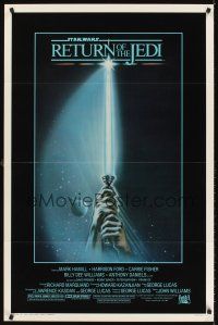 7c519 RETURN OF THE JEDI 1sh '83 George Lucas classic, great artwork of hands holding lightsaber!