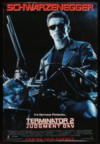 7c633 TERMINATOR 2 advance DS 1sh '91 Arnold Schwarzenegger on motorcycle with shotgun!