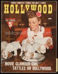 7d121 HOLLYWOOD magazine April 1942 c/u of Penny Singleton with six cute puppies!