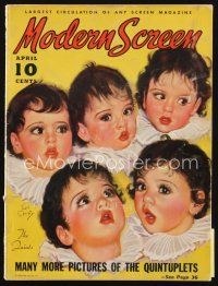 7d072 MODERN SCREEN magazine April 1936 art of the adorable Dionne Quintuplets by Earl Christy!