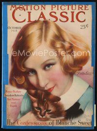 7d097 MOTION PICTURE CLASSIC magazine October 1928 art of Greta Nissen & kitten by Don Reed!