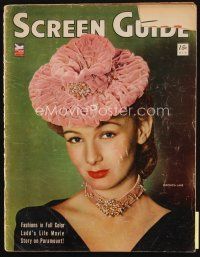 7d134 SCREEN GUIDE magazine April 1944 great portrait of sexy Veronica Lake wearing cool hat!
