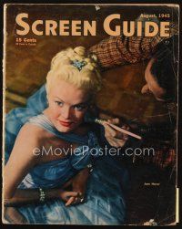 7d135 SCREEN GUIDE magazine August 1945 candid close up of sexy June Haver having makeup applied!