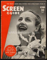 7d133 SCREEN GUIDE magazine October 1938 portrait of Carole Lombard, Hollywood nose jobs!