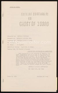 7d354 GHOST OF ZORRO cutting continuity script March 23, 1959, screenplay by Cole, Lively & Shor!
