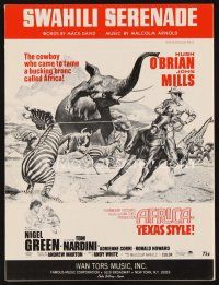 7d226 AFRICA - TEXAS STYLE sheet music '67 art of stampeding animals, Swahili Serenade!